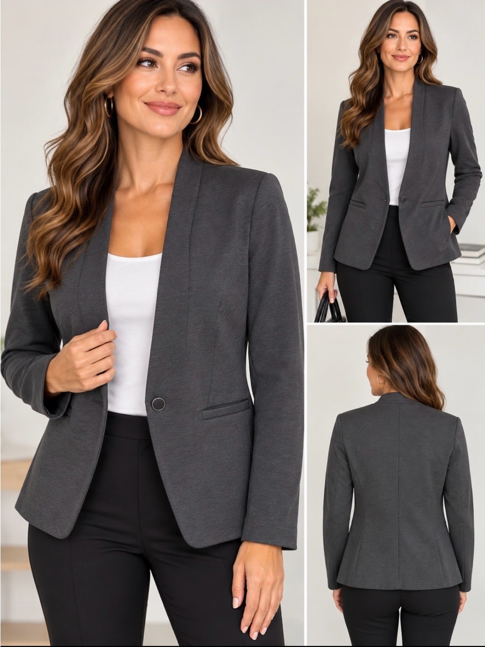 Linda Matthews Charcoal Gray Blazer Medium | Career Office Quiet Luxury